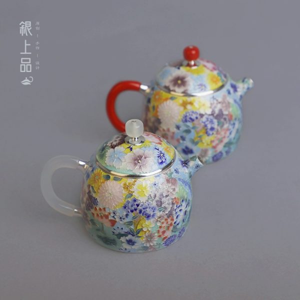 cloisonne enamel silver teapot