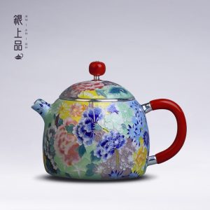 cloisonne enamel silver teapot