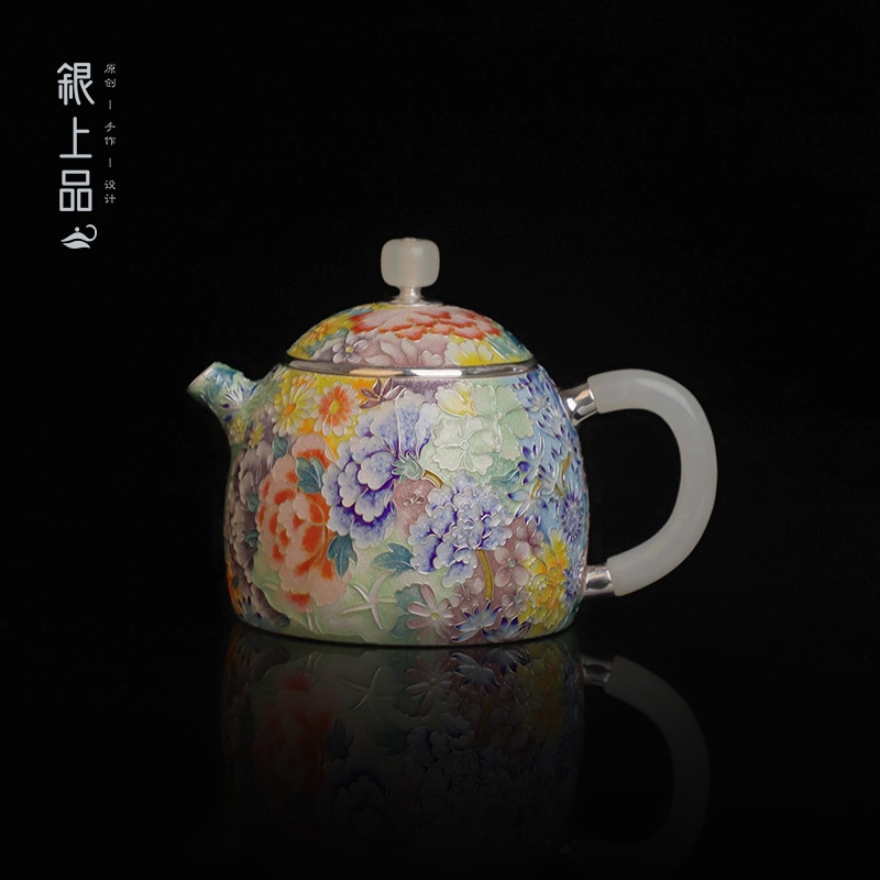 cloisonne enamel silver teapot