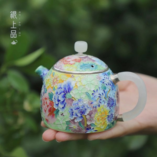 cloisonne enamel silver teapot