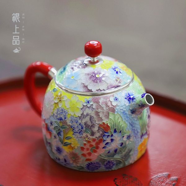 cloisonne enamel silver teapot