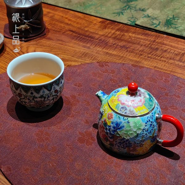 cloisonne enamel silver teapot