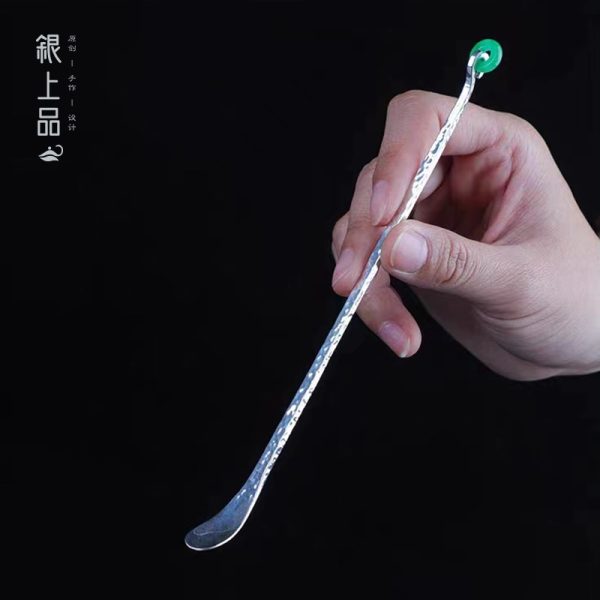 Sliver Tea Spoon with Jade Ring